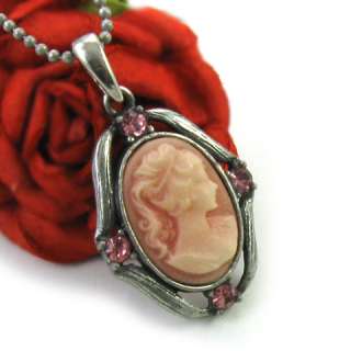   Small Light Peach Pink Cameo Pendant Necklace Jewelry n787  