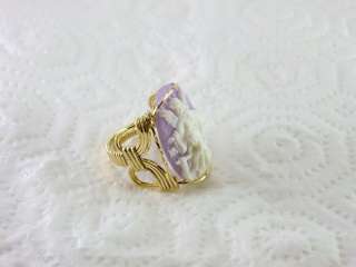 R106 Angel Girl Cameo Ring 14k Rolled Gold Lavender  