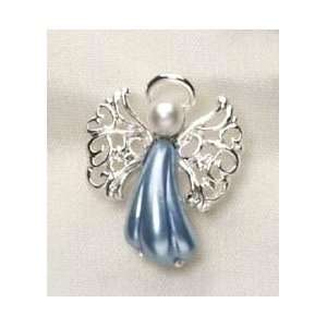   Plated December Birthstone Blue Topaz Pearl Angel Pins