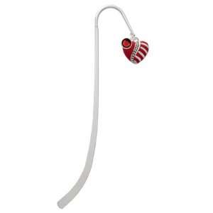  Red Enamel Heart with Beaded Decoration Silver Plated Charm Bookmark 