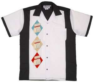  Diamond Pins Bowling Shirt White & Black Retro Bowler 