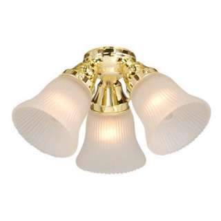 NEW 3 Light Ceiling Fan Lighting Kit, Polished Brass, White Glass 