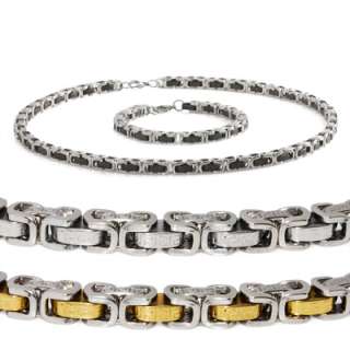   Link Chain Necklace & Bracelet Set w/Engraved Tribal Design  