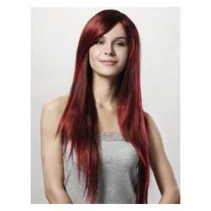  Capless Extra Long Straight Red Synthetic Wig Side Bang 