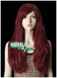 New Long Dark Red Wavy Cosplay Hair Wig NP80  