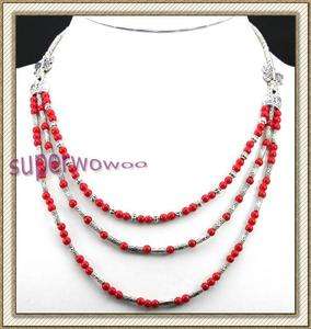 cc089 very stunning tibetan silver coral Necklace  
