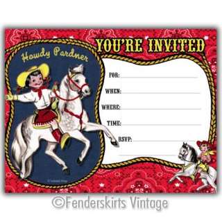 Vintage Retro Cowgirl Birthday Party Invitations  