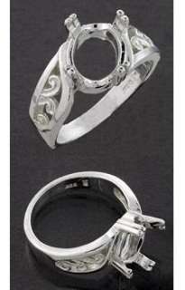   ) Oval Fancy Offset Sterling Ring Setting (Ring Sizes 4   11)  