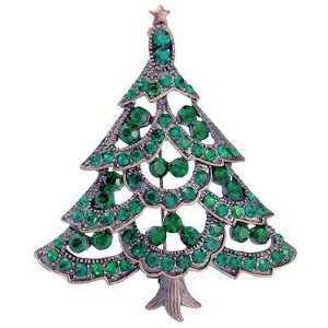   Crystal Christmas Gift Emerald Christmas Tree Pin Brooch Jewelry