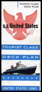   FARES: UNITED STATES LINE TOURIST CLASS DECK PLANS, INTERIORS  