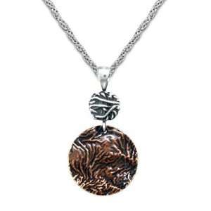 Wild Copper and Sterling Silver Disc Pendant Necklace   Wheat Chain 