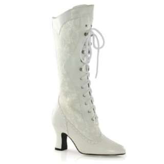   Boots White Lace Victorian Boots Mid Calf Costume Boots 2.5 Inch Heel