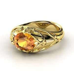   Hearts Crown Ring, Oval Citrine 14K Yellow Gold Ring Jewelry