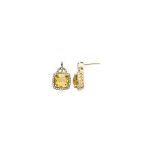ZALES Diamond Framed Earrings in 10K Gold Cushion Cut Citrine and 1/3 