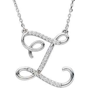 Sterling Silver Alphabet Initial Letter Z Diamond Pendant Necklace, 17 