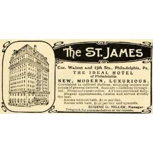  1906 Ad St. James Hotel Eugene Miller Philadelphia Tour 