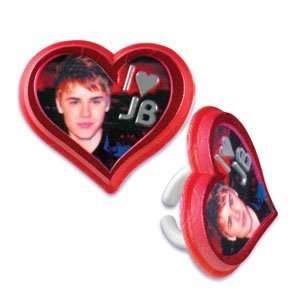  12 CT Red Heart Justin Bieber Cupcake Rings Toys & Games