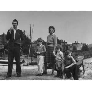 Michael Redgrave Standing with His Wife and Children on Bank of Thames 