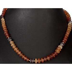 Faceted Hessonite (Grossular Garnet Family) Necklace   Sterling Silver