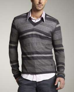 Striped V Neck Sweater & Short Sleeve Sport Shirt