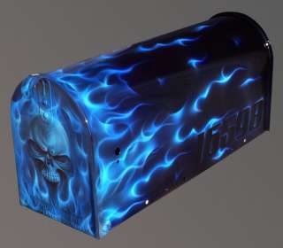 Airbrushed Realistic Flame Fire Skull Mailbox  