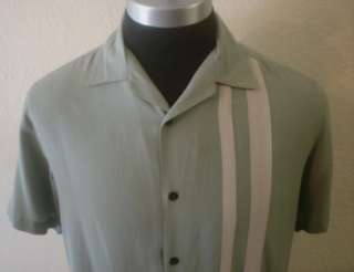   Rockabilly Striped 50s Lounge Retro 100% SILK Bowling shirt M  