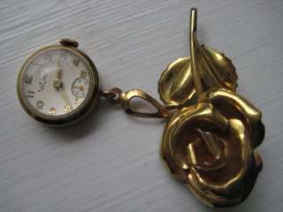   Gold filled Wyler Lapel Pin Watch Wind Up Gorgeous Rose Flower  