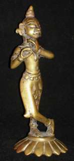 Antique Indian Ritual Bronze Statue God Krishna Flute Rare  