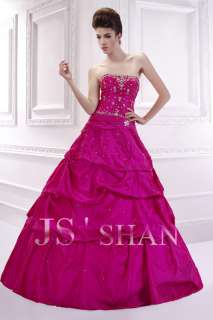   Hot Pink Taffeta Strapless Layer Formal Prom Ball Gown Evening Dress