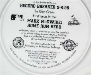 MARK MCGWIRE PLATE HOME RUN HERO RECORD BREAKER 1ST  