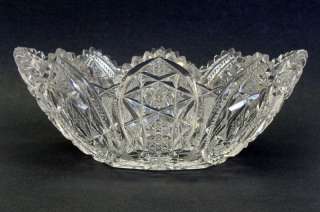 Large Oval Crystal Bowl Cut Glass Vase Stars  