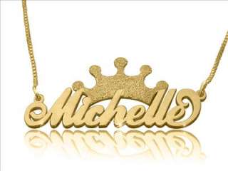 Charm Jewelry Gold Name Necklace Name Plate King Crown Personalised 