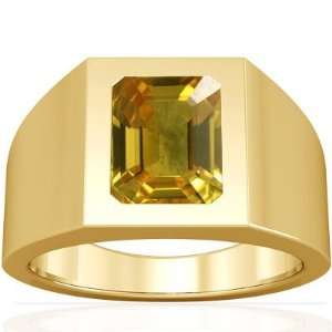    18K Yellow Gold Emerald Cut Yellow Sapphire Mens Ring Jewelry
