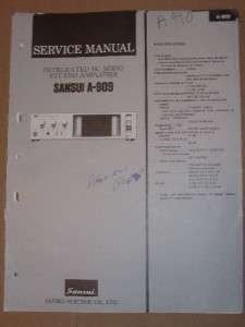 Sansui Service/Repair Manual~A 909 Integrated Amplifier  
