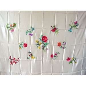    Chinese Silk Embroidery Bedspread Flower White 
