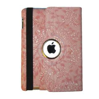 iPad 2 Magnetic Leather Smart Case Cover Rotating Stand Embossed 