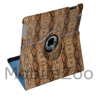 iPad 2 Brown Snake 360A° Rotating Smart Cover PU Leather Case Swivel 