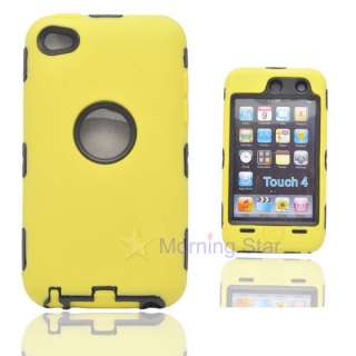 Rugged Silicone Hard Plastic Case for iPod Touch 4 YLLW  