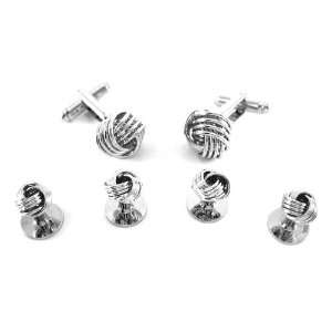   Silver Formal Classic Love Knot Tuxedo Cufflinks and Stud Set Jewelry