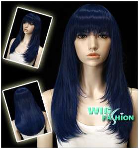 New Long Dark Blue Wavy Skin Top Hair Wig NG39  