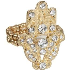  Glam Crystal Gold Tone Hamsa Stretch Ring fits Sizes 6 