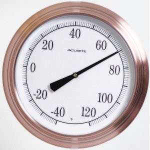 INDOOR OUTDOOR PATIO COPPER 14 INCH WALL THERMOMETER  
