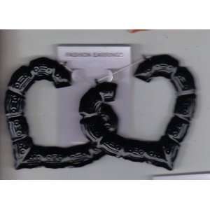  Bamboo Heart Black Earrings Colored Enormous Big 3 Inches 