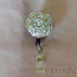   Tag Glass Key Holder Lanyard Retractable Reel 35 Perfect Silver Rose
