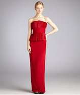 Notte by Marchesa red silk organza bodice column evening dress style 