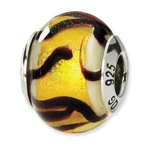  Sterling Silver Yellow/Black Italian Murano Bead: Jewelry