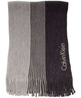 Calvin Klein grey mixed stripe ribbed logo scarf   