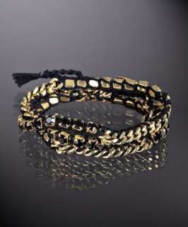 Chan Luu gold and black crystal cotton triple wrap bracelet  BLUEFLY 