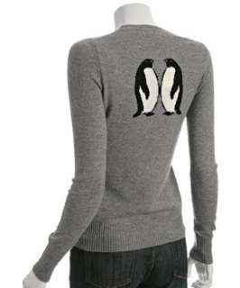 C3 Collection heather grey kissing penguin cashmere sweater   