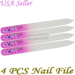 New 4 PCS Crystal Glass Nail Files 5.5 W/ 11 Rhinestone  